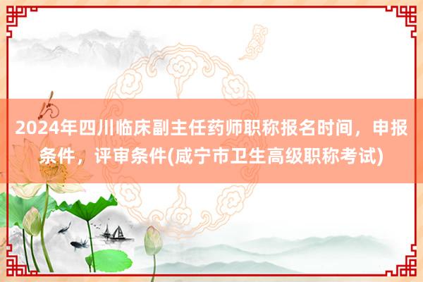 2024年四川临床副主任药师职称报名时间，申报条件，评审条件(咸宁市卫生高级职称考试)