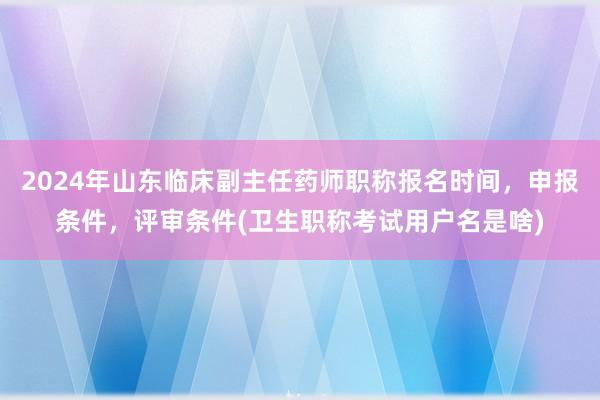 2024年山东临床副主任药师职称报名时间，申报条件，评审条件(卫生职称考试用户名是啥)
