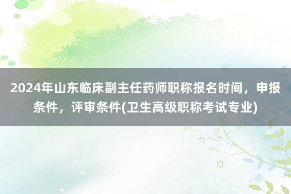 2024年山东临床副主任药师职称报名时间，申报条件，评审条件(卫生高级职称考试专业)