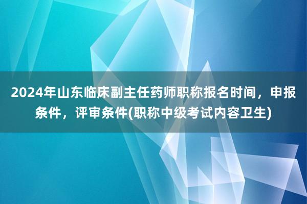 2024年山东临床副主任药师职称报名时间，申报条件，评审条件(职称中级考试内容卫生)