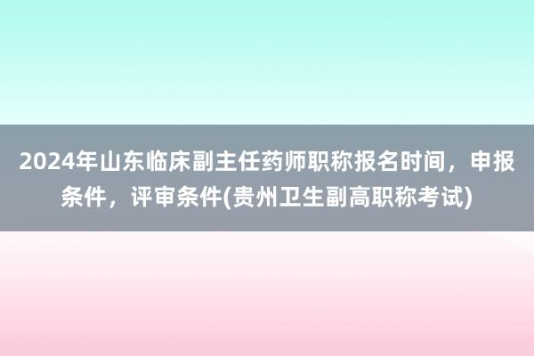 2024年山东临床副主任药师职称报名时间，申报条件，评审条件(贵州卫生副高职称考试)