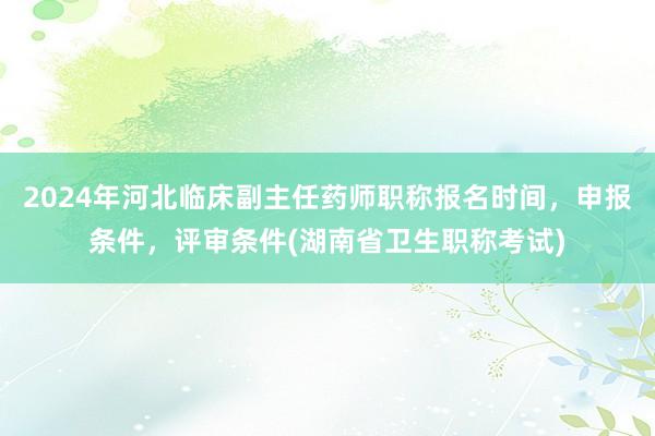 2024年河北临床副主任药师职称报名时间，申报条件，评审条件(湖南省卫生职称考试)