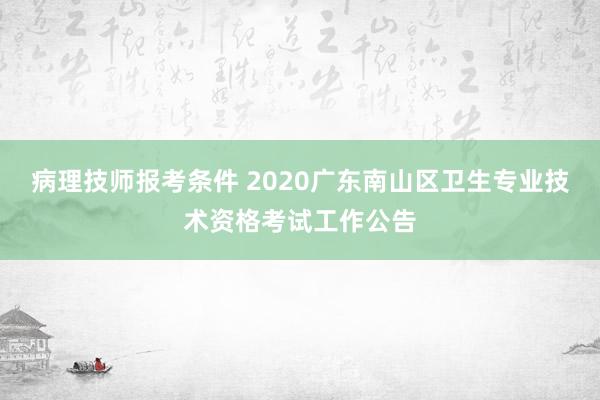病理技师报考条件 2020广东南山区卫生专业技术资格考试工作公告