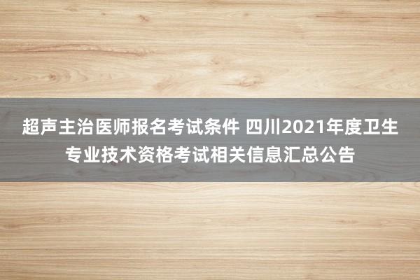 超声主治医师报名考试条件 四川2021年度卫生专业技术资格考试相关信息汇总公告