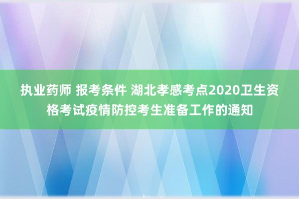 执业药师 报考条件 湖北孝感考点2020卫生资格考试疫情防控考生准备工作的通知