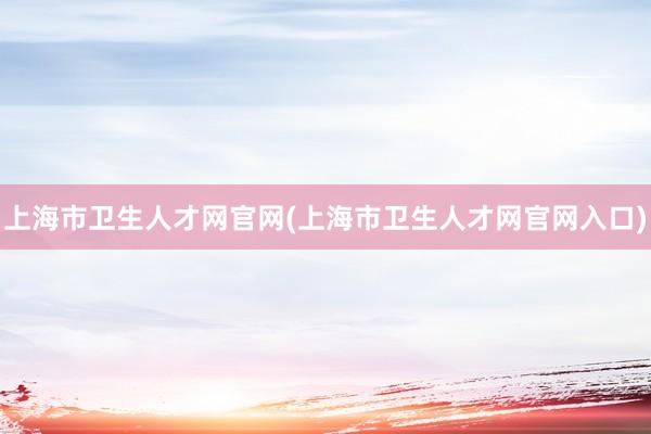 上海市卫生人才网官网(上海市卫生人才网官网入口)