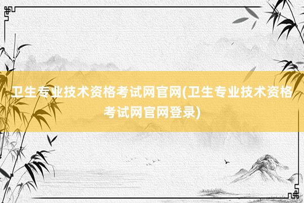 卫生专业技术资格考试网官网(卫生专业技术资格考试网官网登录)