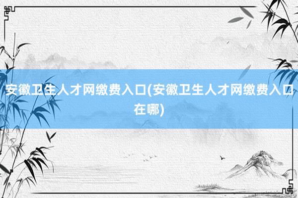 安徽卫生人才网缴费入口(安徽卫生人才网缴费入口在哪)