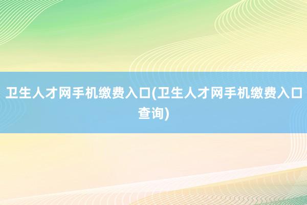 卫生人才网手机缴费入口(卫生人才网手机缴费入口查询)