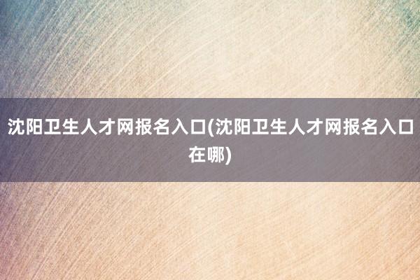 沈阳卫生人才网报名入口(沈阳卫生人才网报名入口在哪)