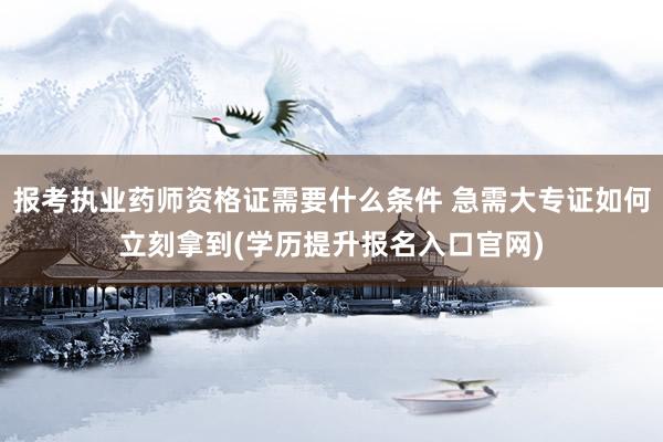 报考执业药师资格证需要什么条件 急需大专证如何立刻拿到(学历提升报名入口官网)