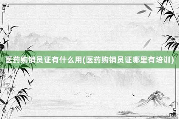 医药购销员证有什么用(医药购销员证哪里有